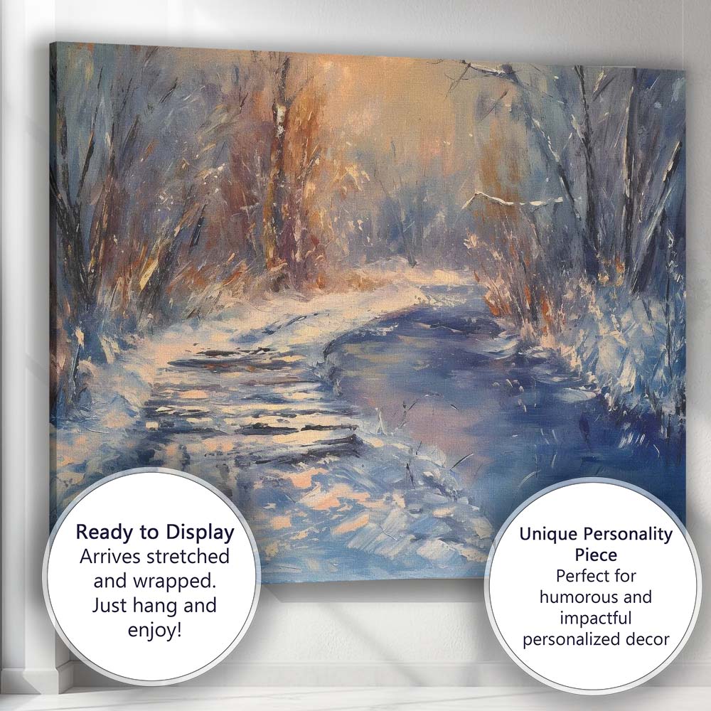 Expressive Winter Stream Snowy Woodland Landscape Canvas Wall Art Print Decor Picture Ready to Hang