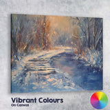 Expressive Winter Stream Snowy Woodland Landscape Canvas Wall Art Print Decor Picture Ready to Hang