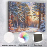 Sunlit Snow Covered Pine Forest Winter Scenic Path Canvas Wall Art Print Decor Picture Ready to Hang
