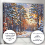 Sunlit Snow Covered Pine Forest Winter Scenic Path Canvas Wall Art Print Decor Picture Ready to Hang