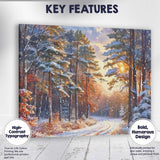Sunlit Snow Covered Pine Forest Winter Scenic Path Canvas Wall Art Print Decor Picture Ready to Hang