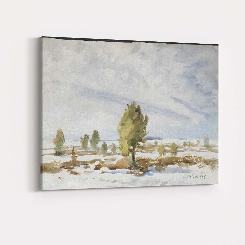 Minimalist Watercolour Snowy Countryside Lone Tree Landscape Canvas Wall Art Print Decor Picture Ready to Hang