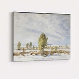 Minimalist Watercolour Snowy Countryside Lone Tree Landscape Canvas Wall Art Print Decor Picture Ready to Hang