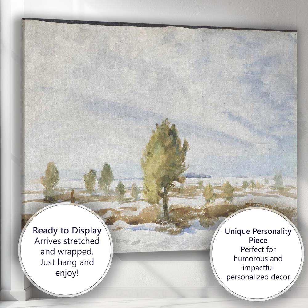 Minimalist Watercolour Snowy Countryside Lone Tree Landscape Canvas Wall Art Print Decor Picture Ready to Hang