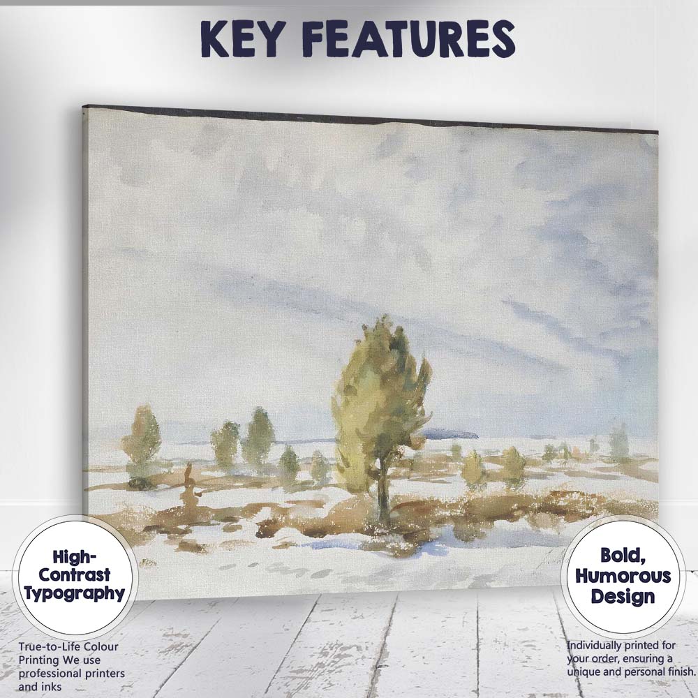 Minimalist Watercolour Snowy Countryside Lone Tree Landscape Canvas Wall Art Print Decor Picture Ready to Hang