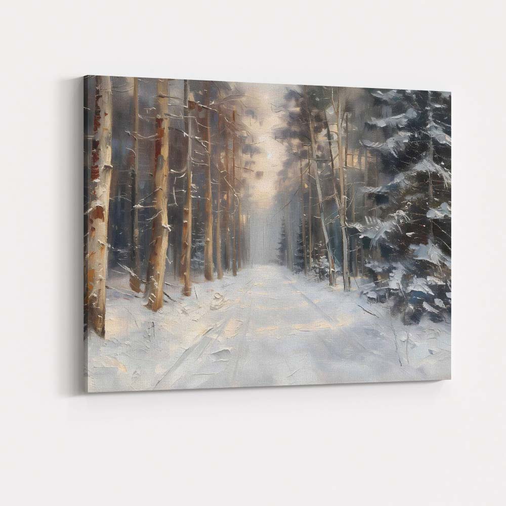 Textured Winter Woodland Snow Covered Forest Track Canvas Wall Art Print Decor Picture Ready to Hang