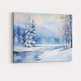 Soft Blue Watercolour Snowy Forest Lake Winter Landscape Canvas Wall Art Print Decor Picture Ready to Hang