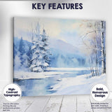 Soft Blue Watercolour Snowy Forest Lake Winter Landscape Canvas Wall Art Print Decor Picture Ready to Hang