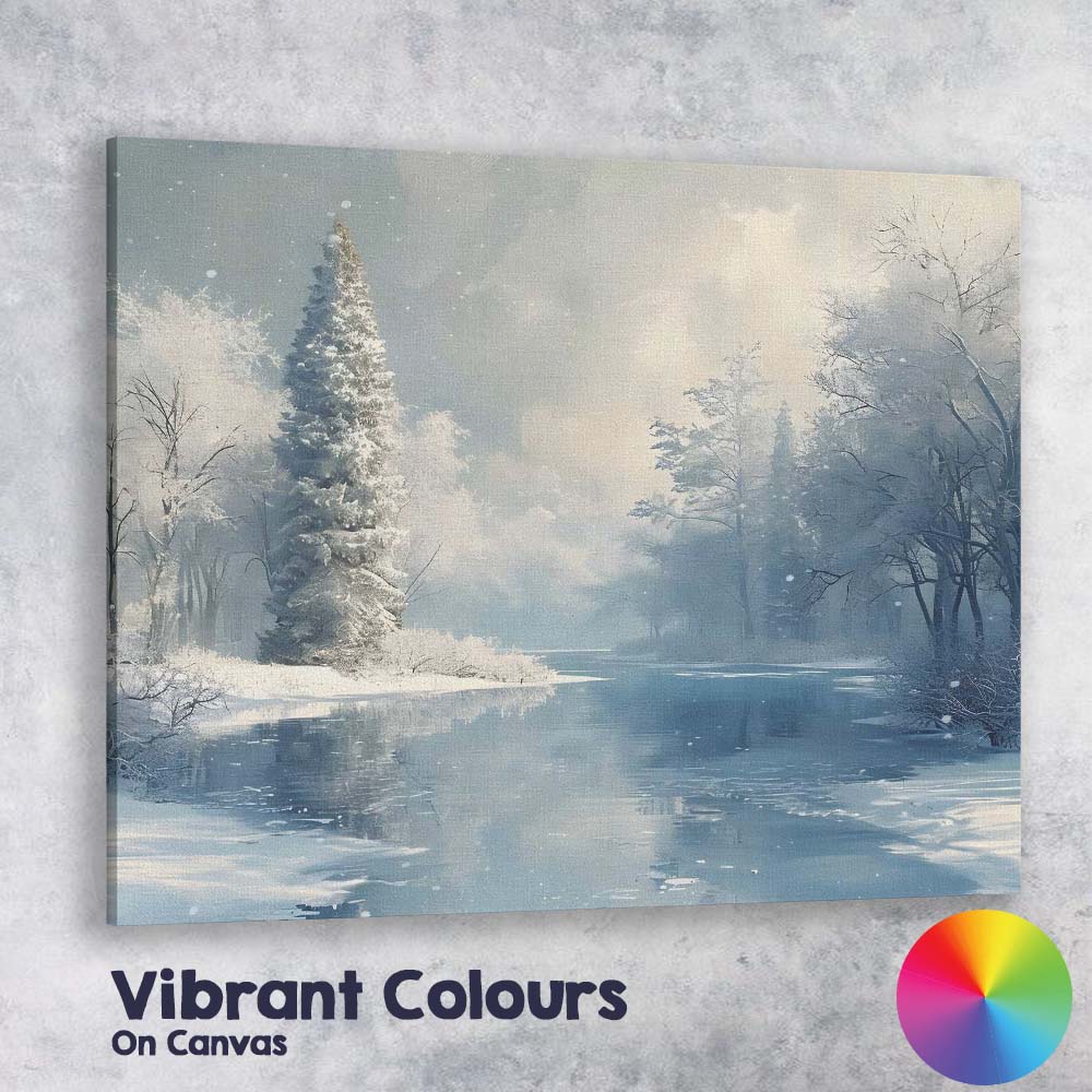 Elegant Frosted Lakeside Trees Winter Reflection Landscape Canvas Wall Art Print Decor Picture Ready to Hang