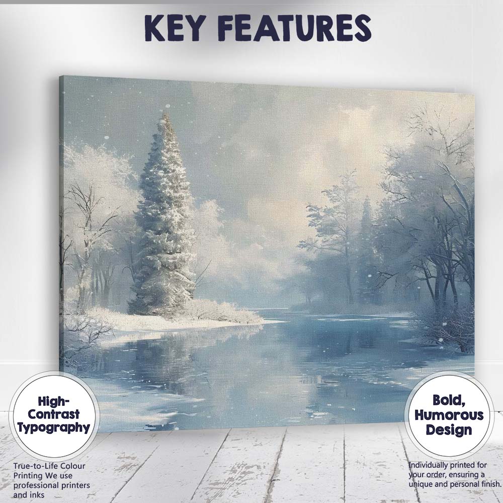 Elegant Frosted Lakeside Trees Winter Reflection Landscape Canvas Wall Art Print Decor Picture Ready to Hang