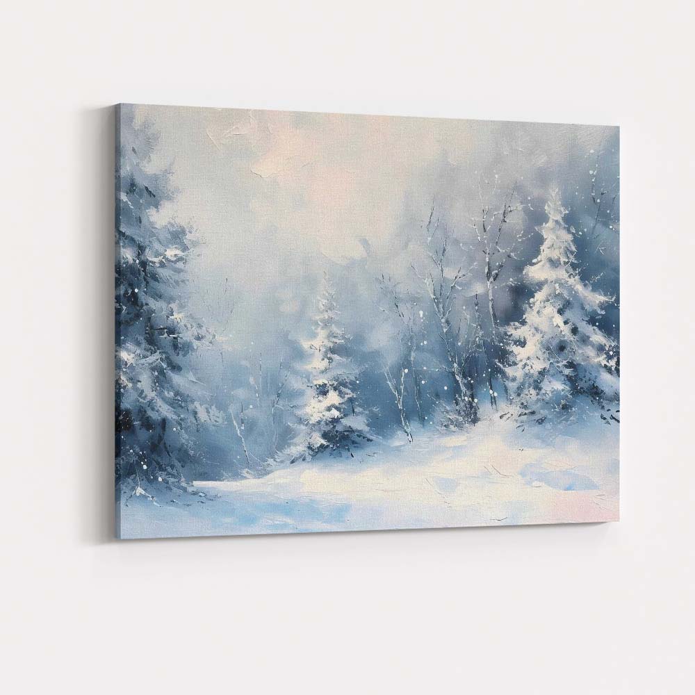 Dreamy Snow Covered Forest Watercolour Winter Wonderland Canvas Wall Art Print Decor Picture Ready to Hang