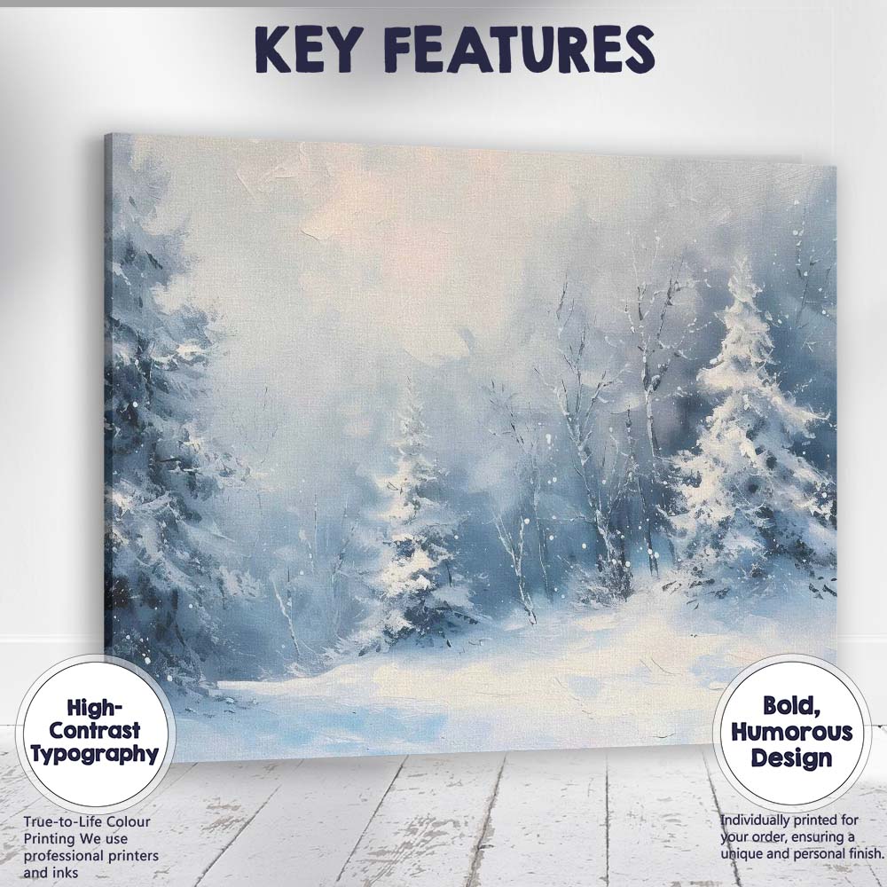 Dreamy Snow Covered Forest Watercolour Winter Wonderland Canvas Wall Art Print Decor Picture Ready to Hang