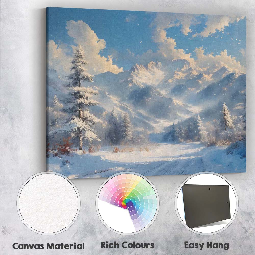 Majestic Snow Capped Mountain Winter Valley Landscape Canvas Wall Art Print Decor Picture Ready to Hang