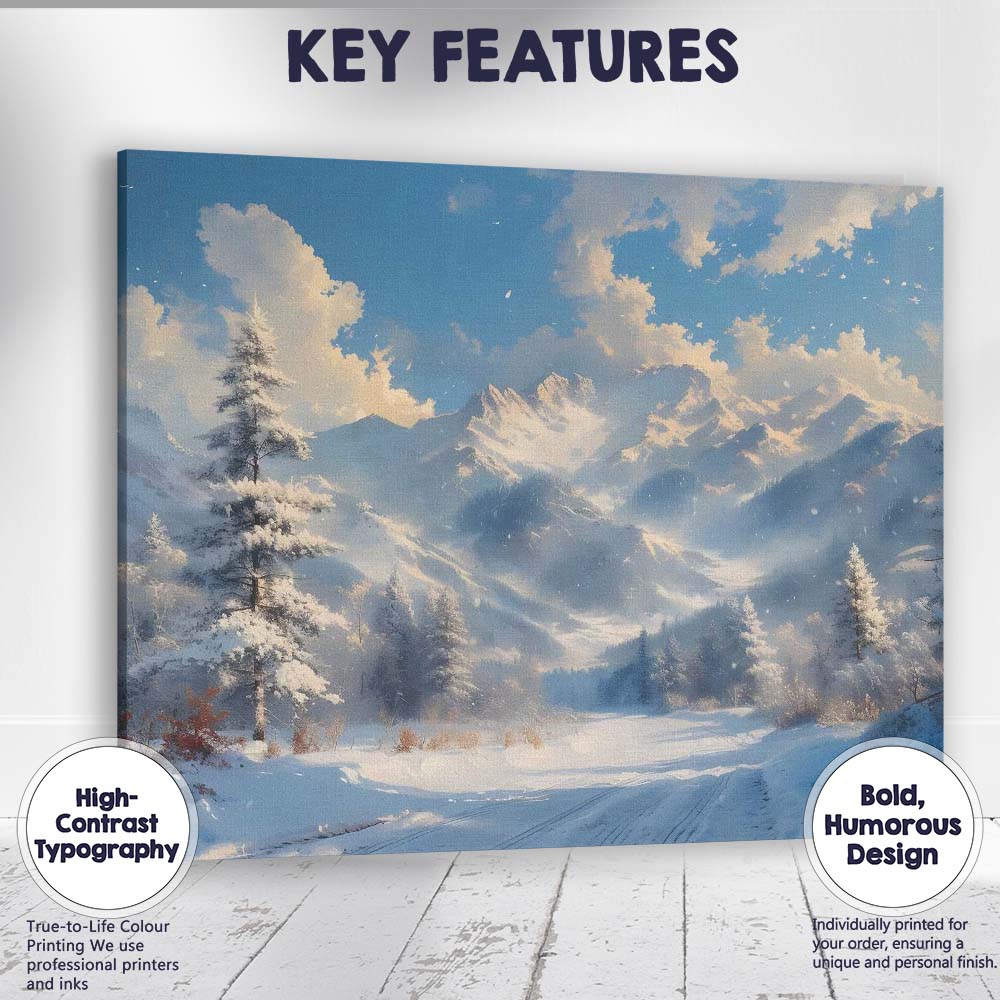 Majestic Snow Capped Mountain Winter Valley Landscape Canvas Wall Art Print Decor Picture Ready to Hang