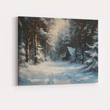 Atmospheric Snowy Forest Cabin Woodland Winter Painting Canvas Wall Art Print Decor Picture Ready to Hang