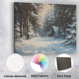 Atmospheric Snowy Forest Cabin Woodland Winter Painting Canvas Wall Art Print Decor Picture Ready to Hang