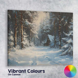 Atmospheric Snowy Forest Cabin Woodland Winter Painting Canvas Wall Art Print Decor Picture Ready to Hang