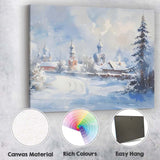 Snow Covered Church Village Winter Watercolour Landscape Canvas Wall Art Print Decor Picture Ready to Hang