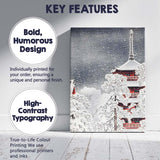Japanese Pagoda Snow Covered Winter Landscape Watercolour Canvas Wall Art Print Decor Picture Ready to Hang