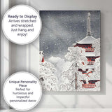 Japanese Pagoda Snow Covered Winter Landscape Watercolour Canvas Wall Art Print Decor Picture Ready to Hang