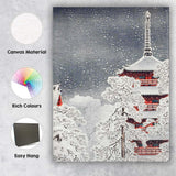 Japanese Pagoda Snow Covered Winter Landscape Watercolour Canvas Wall Art Print Decor Picture Ready to Hang