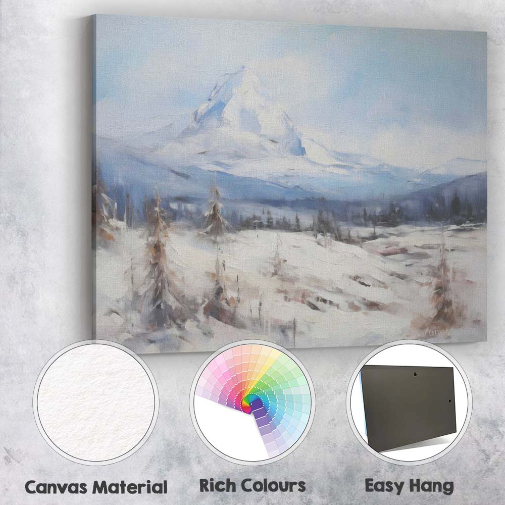 Soft Blue Snow Capped Mountain Alpine Winter Landscape Canvas Wall Art Print Decor Picture Ready to Hang