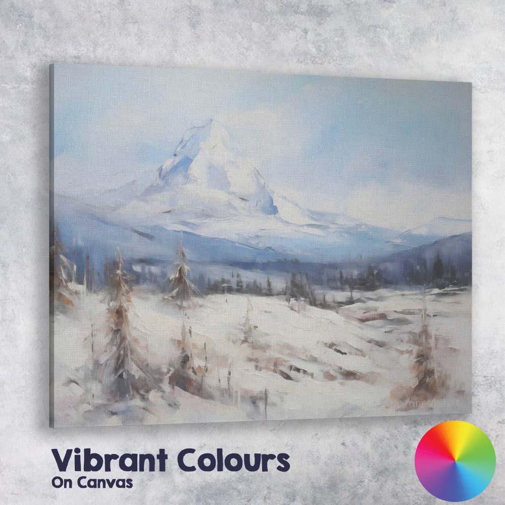 Soft Blue Snow Capped Mountain Alpine Winter Landscape Canvas Wall Art Print Decor Picture Ready to Hang