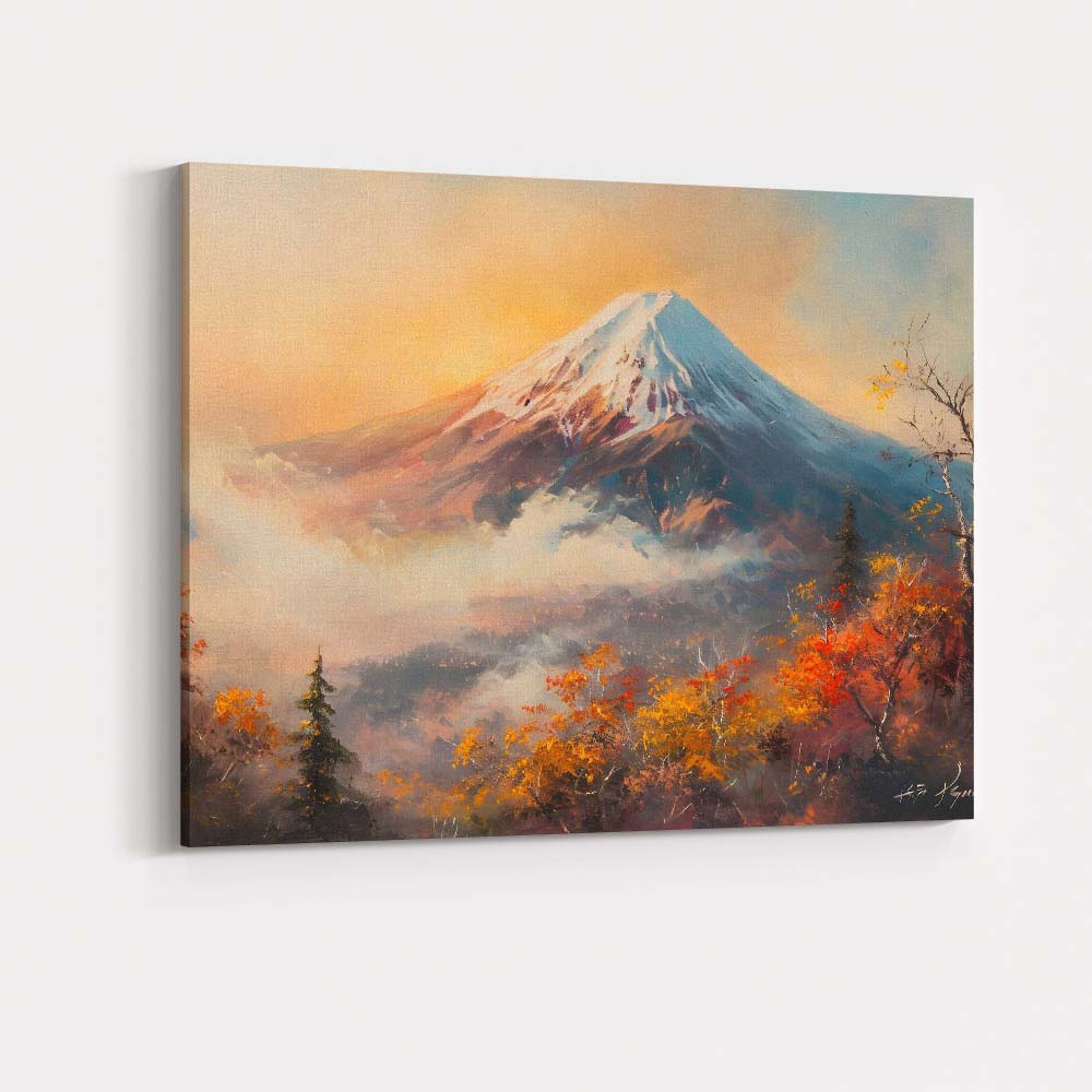 Autumn Mount Fuji Landscape Colourful Scenic Painting Canvas Wall Art Print Decor Picture Ready to Hang
