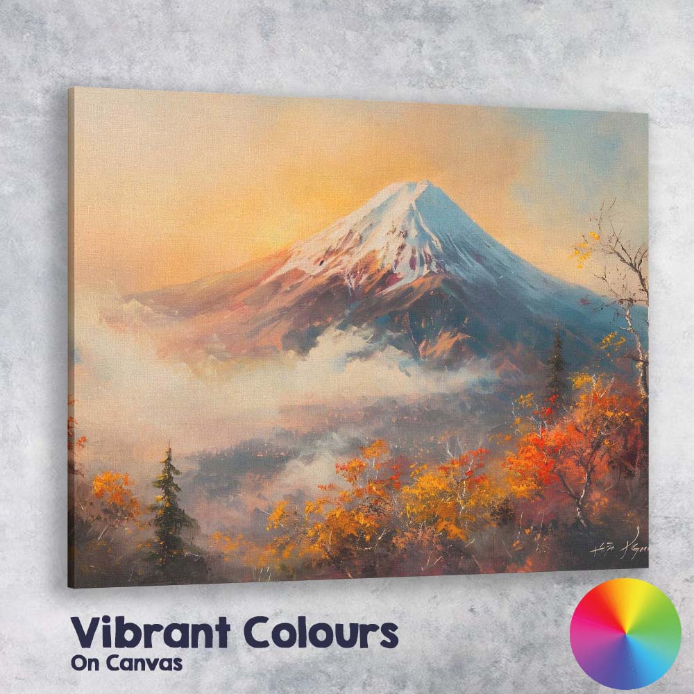 Autumn Mount Fuji Landscape Colourful Scenic Painting Canvas Wall Art Print Decor Picture Ready to Hang