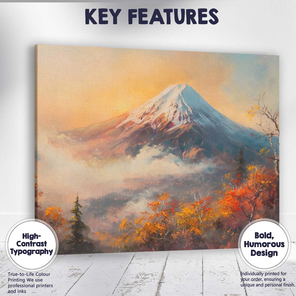 Autumn Mount Fuji Landscape Colourful Scenic Painting Canvas Wall Art Print Decor Picture Ready to Hang