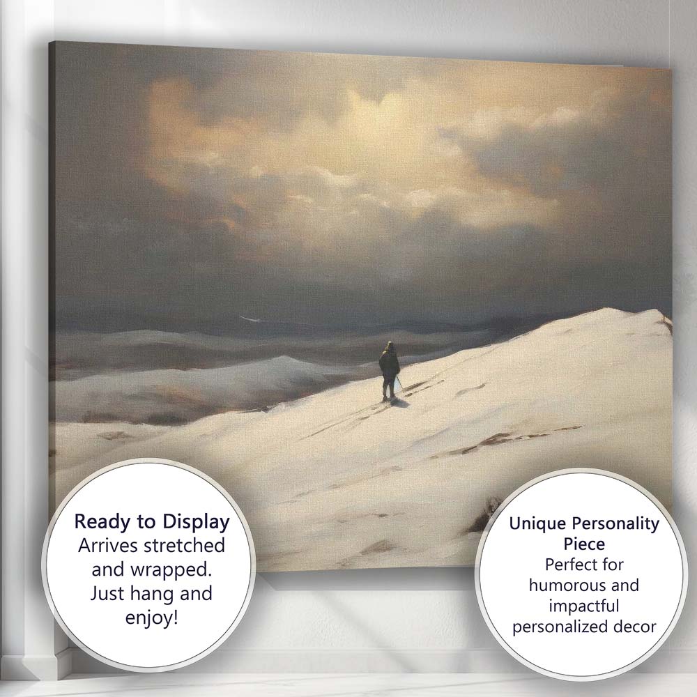 Solitary Figure On Snowy Hillside Dramatic Winter Landscape Canvas Wall Art Print Decor Picture Ready to Hang