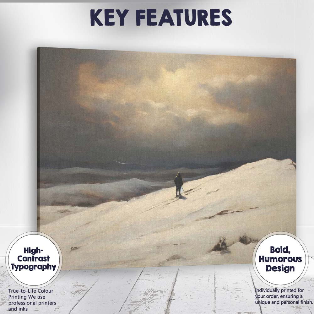 Solitary Figure On Snowy Hillside Dramatic Winter Landscape Canvas Wall Art Print Decor Picture Ready to Hang