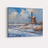 Impressionist Snowy Dutch Windmill Winter Landscape Blue Sky Canvas Wall Art Print Decor Picture Ready to Hang