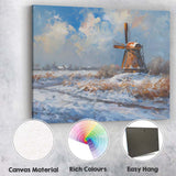 Impressionist Snowy Dutch Windmill Winter Landscape Blue Sky Canvas Wall Art Print Decor Picture Ready to Hang