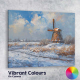 Impressionist Snowy Dutch Windmill Winter Landscape Blue Sky Canvas Wall Art Print Decor Picture Ready to Hang