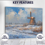 Impressionist Snowy Dutch Windmill Winter Landscape Blue Sky Canvas Wall Art Print Decor Picture Ready to Hang