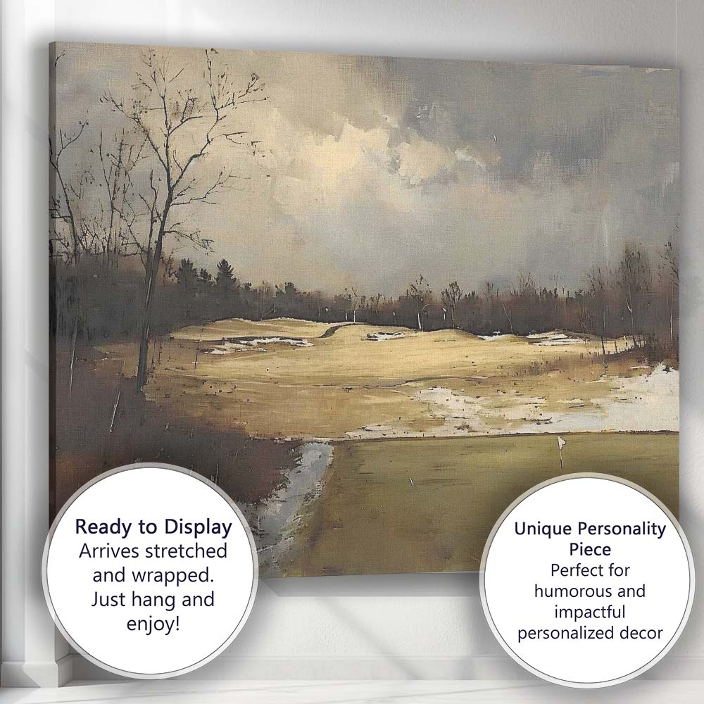 Muted Winter Golf Course Landscape Atmospheric Painting Canvas Wall Art Print Decor Picture Ready to Hang
