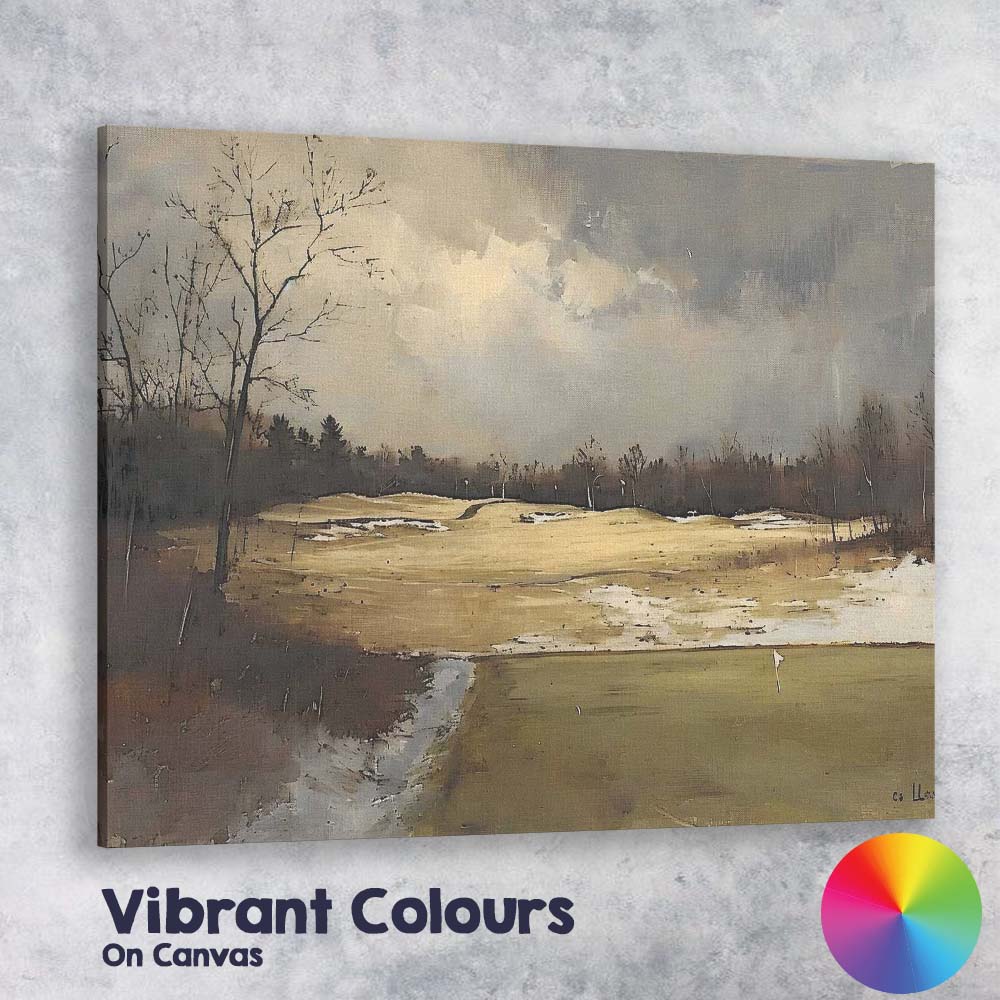 Muted Winter Golf Course Landscape Atmospheric Painting Canvas Wall Art Print Decor Picture Ready to Hang
