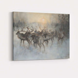 Atmospheric Winter Reindeer Herd Misty Forest Wildlife Canvas Wall Art Print Decor Picture Ready to Hang