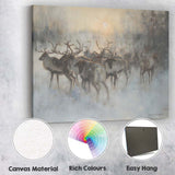 Atmospheric Winter Reindeer Herd Misty Forest Wildlife Canvas Wall Art Print Decor Picture Ready to Hang