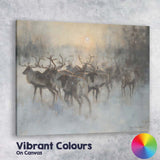 Atmospheric Winter Reindeer Herd Misty Forest Wildlife Canvas Wall Art Print Decor Picture Ready to Hang