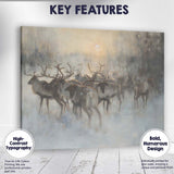 Misty Reindeer Herd In Frosty Winter Wilderness Canvas Wall Art Print Decor Picture Ready to Hang