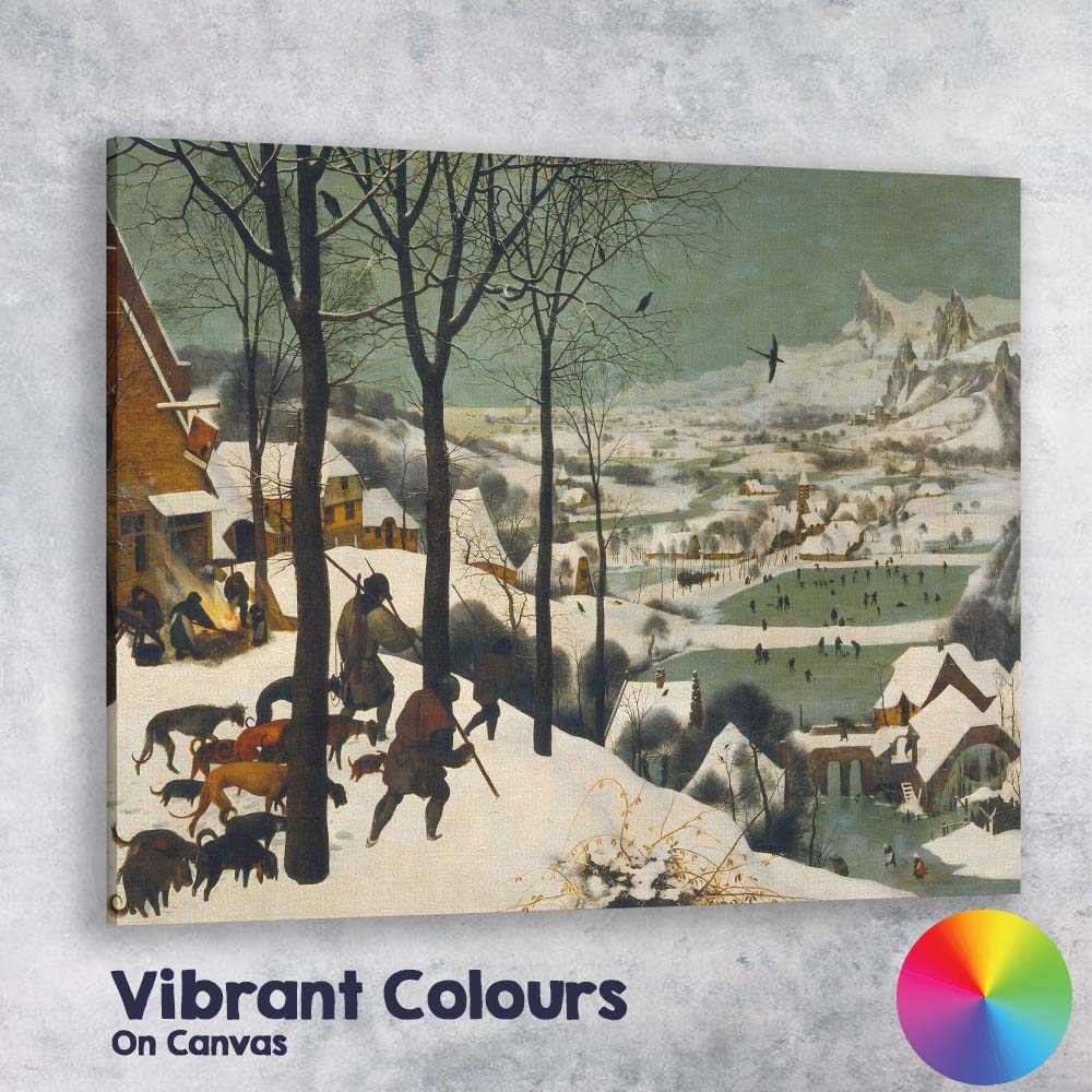 Traditional European Winter Village Hunters In Snow Landscape Canvas Wall Art Print Decor Picture Ready to Hang