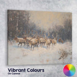 Soft Impressionist Reindeer Herd Snow Covered Woodland Canvas Wall Art Print Decor Picture Ready to Hang
