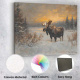 Majestic Moose Snowy Forest Sunset Wildlife Canvas Wall Art Print Decor Picture Ready to Hang