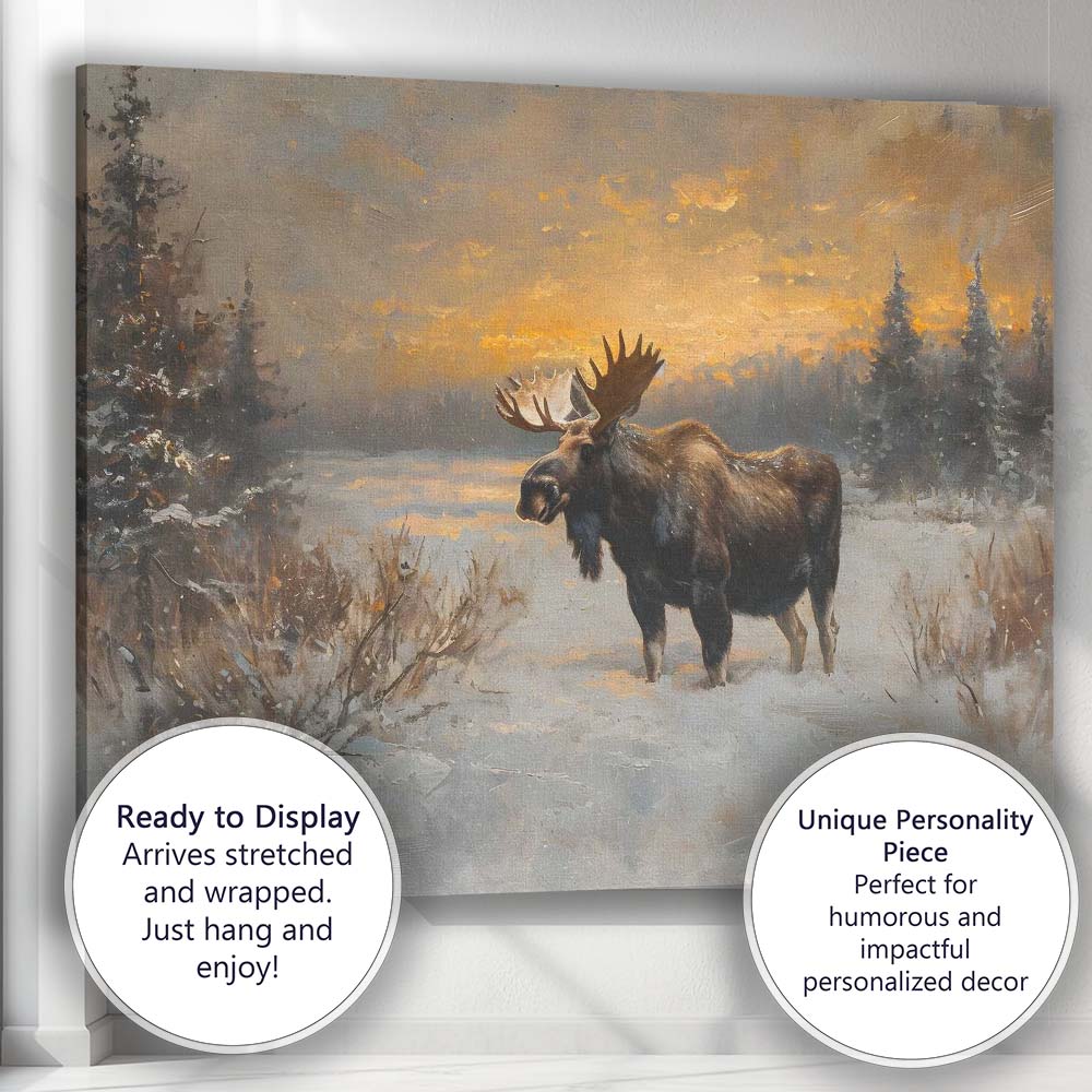 Majestic Moose Snowy Forest Sunset Wildlife Canvas Wall Art Print Decor Picture Ready to Hang