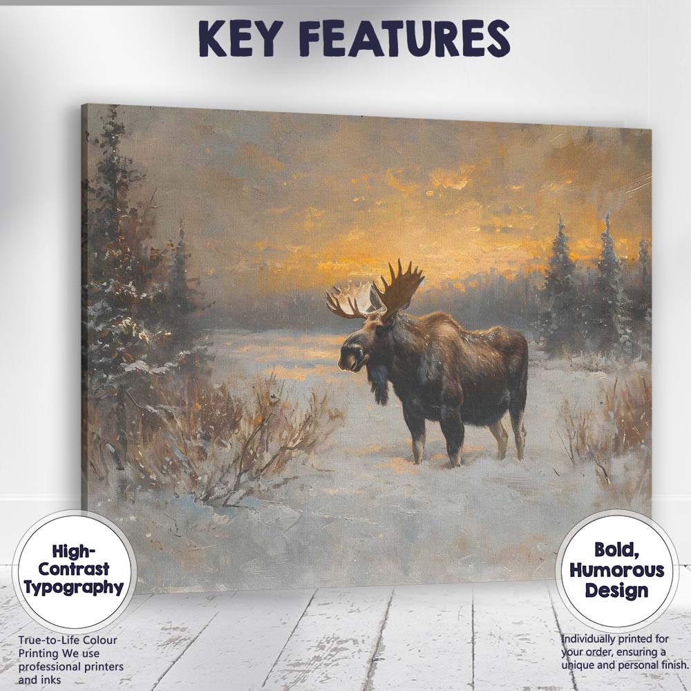 Majestic Moose Snowy Forest Sunset Wildlife Canvas Wall Art Print Decor Picture Ready to Hang
