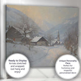 Peaceful Alpine Winter Village Mountain Landscape Canvas Wall Art Print Decor Picture Ready to Hang