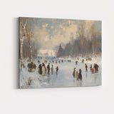 Traditional Winter Ice Skating Frozen River Landscape Canvas Wall Art Print Decor Picture Ready to Hang