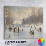 Traditional Winter Ice Skating Frozen River Landscape Canvas Wall Art Print Decor Picture Ready to Hang